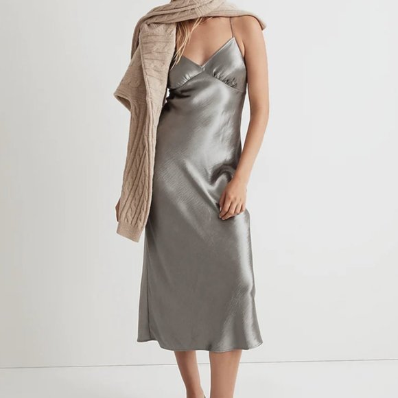Madewell Dresses & Skirts - NWT defect MADEWELL Layton Midi Slip Dress Metallic Recycled Satin